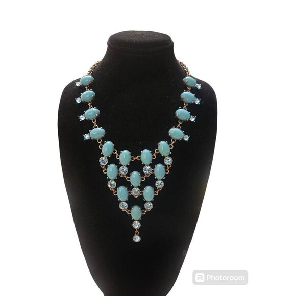 Suzanne Somers Vintage Turquoise Gold Tone Adjustable Bib Necklace - Picture 1 of 5